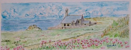aquarelle, chapelle bretonne.
