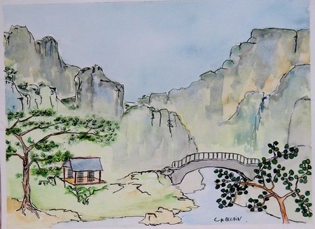 aquarelle, estampe japonaise.