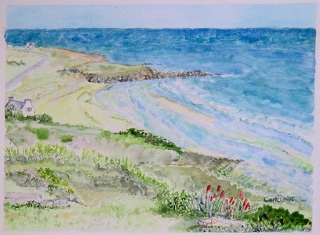 aquarelle, plage bretonne.