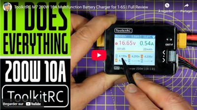 Vidéo ToolkitRC M7 200W 10A Chargeur de batterie multifonction pour 1-6S | Revue complète.
